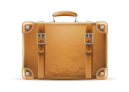 Vector vintage travel bag leather brown suitcaseのイラスト素材