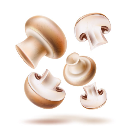 Vector 3d champignon mushroom sliced realistic mixのイラスト素材