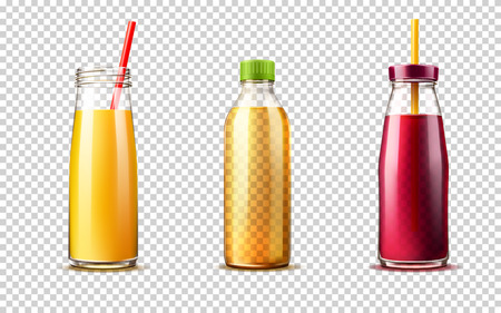 Vector 3d purple orange juice glass bottle setのイラスト素材