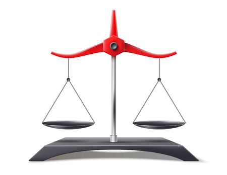 Realistic scales os justice. Symbol of precision and measurement. Law protection, balance and equilibrium. Vector libra, symbol of court and lawyers.のイラスト素材