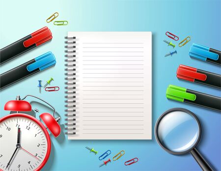 Vector realistic school supply poster 3d notebookのイラスト素材