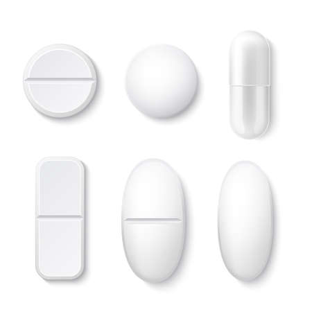 Vector 3d white drugs pills tablets capsule mockupのイラスト素材