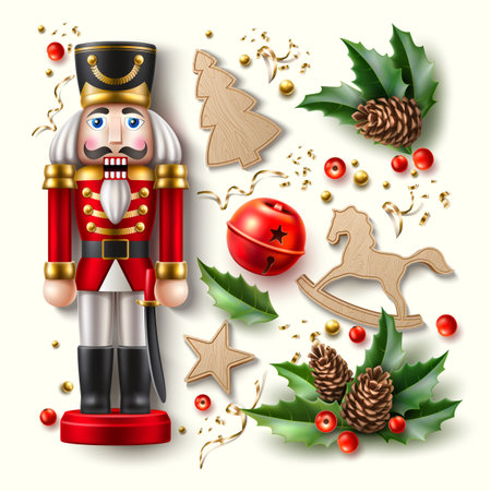 Vector christmas symbol realistic set nutcracker a
