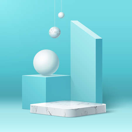 Vector realistic marble podium and geometric shapeのイラスト素材