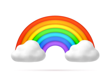 Vector realistic rainbow arch in clouds 3d iconのイラスト素材