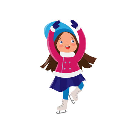 Vector cute teen girl figure ice skating at winterのイラスト素材