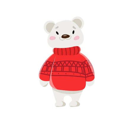Vector cute white bear in red pullover mascotのイラスト素材