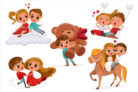 Vector teen couple in love valentines day setのイラスト素材