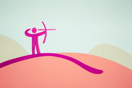 A pink archer painted on a wall. Color drawing archerの写真素材