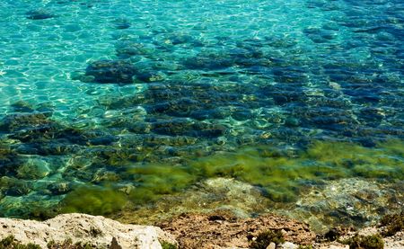 Close-up of turquoise sea water and の写真素材