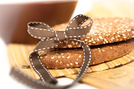 Sesame cookies and pumpkin seeds close-upの写真素材