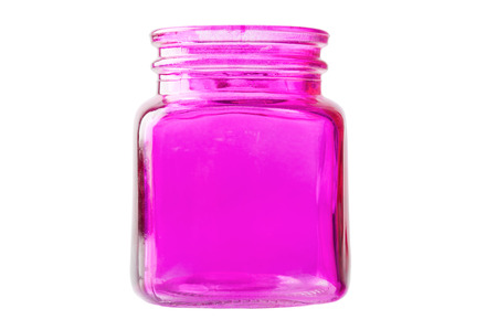 Empty purple glass jar isolated on white の写真素材