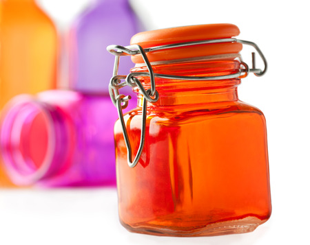 Multicolor orange purple glass jars の写真素材
