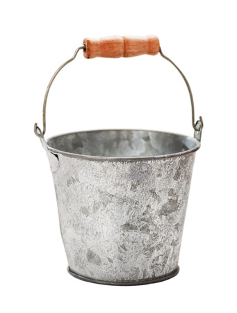 Grey tin bucket isolated on whiteの写真素材
