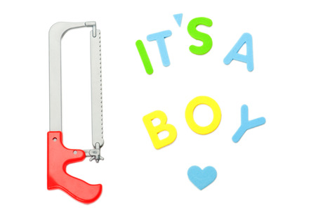 Toy tool and announcement It`s a boyの写真素材
