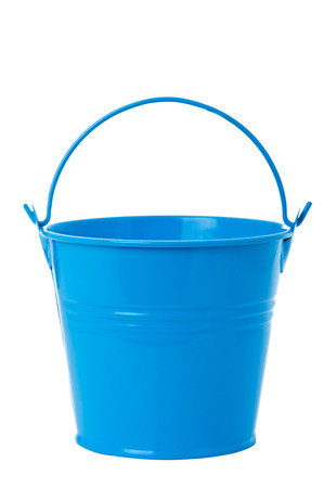 Blue iron bucket isolated on white background. の写真素材