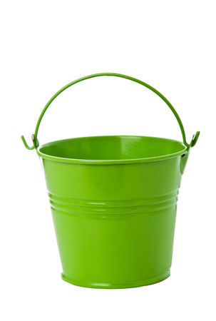 Apple green iron bucket isolated on white background. の写真素材