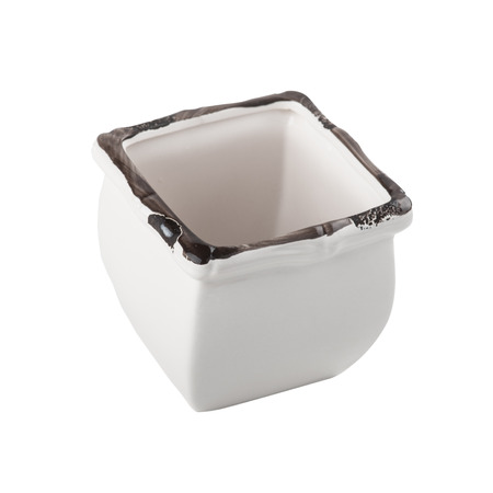 Off-white enamel flower pot isolated on white background.の写真素材