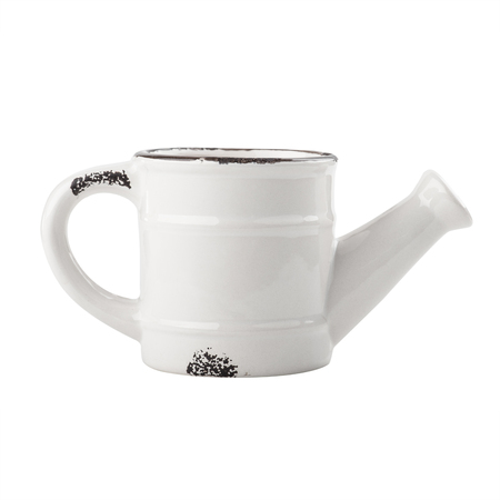 Off-white enamel watering can isolated on white background.の写真素材