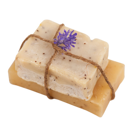 Spa set of natural homemade soap. Isolated on whiteの写真素材