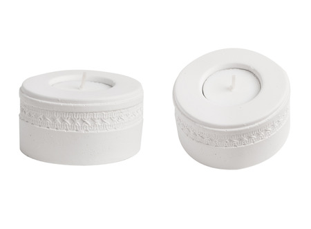Side view of candle isolated on white background.の写真素材