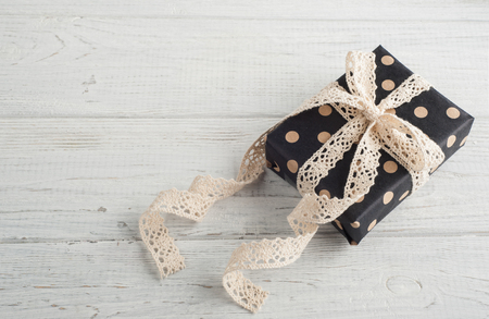 Gift boxes handmade wrapping and lace ribbon の写真素材