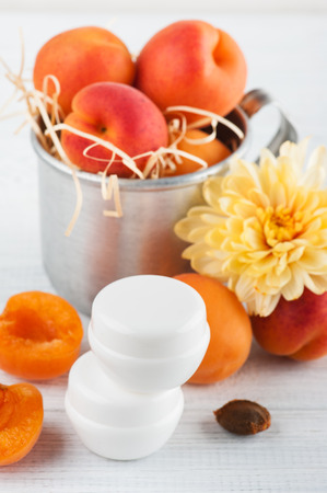 Bottles of cosmetics from apricot kernels, copy spaceの写真素材