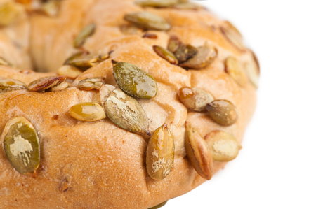 Bagel with pumpkin seeds closeupの写真素材