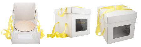 Cardboard box for cakes with yellow ribbons