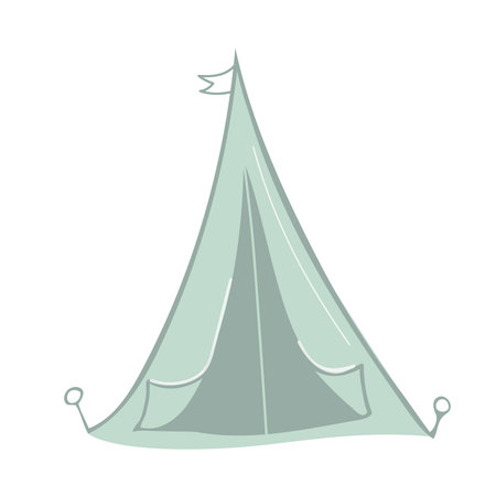 Hand drawn camping tent, vector illustration in flat doodle style. Tourist equipment isolated on white backgroundのイラスト素材