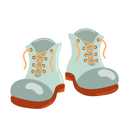 Hand drawn camping boots, vector illustration in flat doodle style. Tourist equipment isolated on white backgroundのイラスト素材