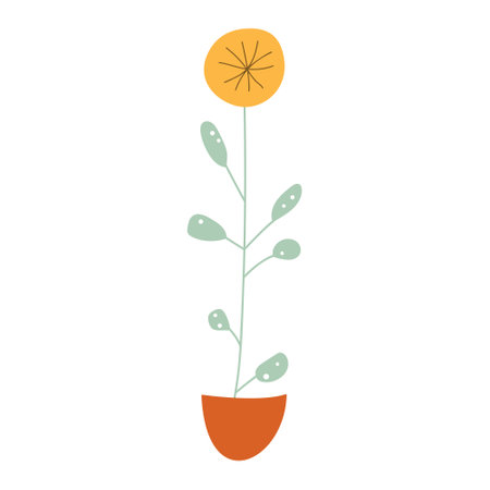 Scandinavian garden furniture - decorative vase with houseplat. Set with sofa, home plant, coffee table, pots, home decorations. Modern garden in Hygge style. Vector illustrationのイラスト素材