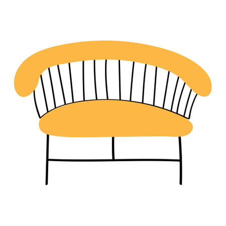 Scandinavian garden furniture - decorative sofa. Set with armchair, home plant, coffee table, pots, home decorations. Modern garden in Hygge style. Vector illustrationのイラスト素材