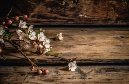 White sakura blossom on old wooden weathered background. Generative ai imageの素材