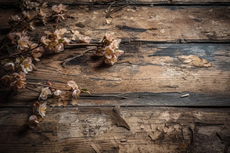 Pink sakura blossom on old wooden weathered background. Generative ai imageの素材