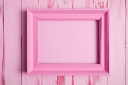Pink empty wooden frame on pink background. Generative ai imageの素材