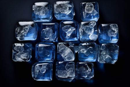 Melting ice cubes over black background. Generative AIの素材