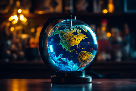 Transparent Earth globe on fire, Global warming concept. Generative AIの素材