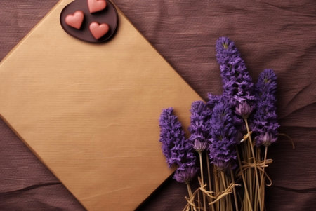 Coffee chocolates and lavender with copy space. Generative AIの素材