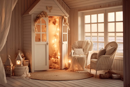 Beach house living room interior with armchairs and table. Generative aiの素材