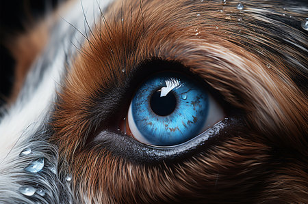 Closeup of brown dog blue Eye. Wet fur. Generative AIの素材