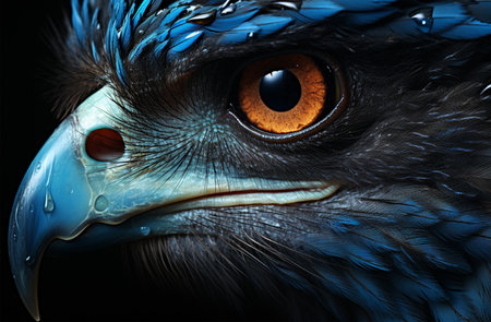 Closeup of eagle red Eye. Wet feather. Generative AIの素材