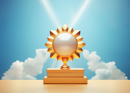 Toy Sun shaped award with clouds. Winning toy rewardの素材