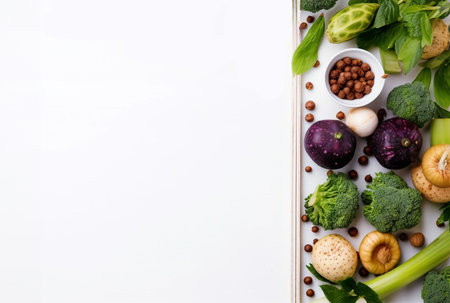 Fresh vegetables on white wooden rustic table, still life top viewの素材