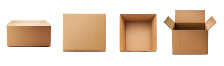 Empty open craft cardboard box, mock-up cardboard box isolated on whiteの素材