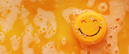 Orange bath bomb in water with happy smile, happiness day conceptの素材