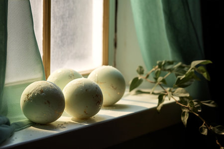 Green golden bath bombs in spa arrangement with towelsの素材