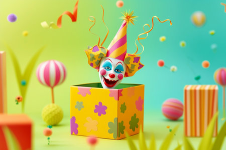 April Fools Day with Funny Clown, colorful background with copy spaceの素材