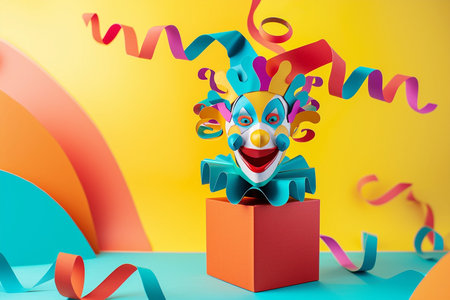 April Fools Day with Funny Clown, colorful background with copy spaceの素材