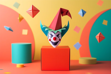 April Fools Day with Funny Clown, colorful background with copy spaceの素材